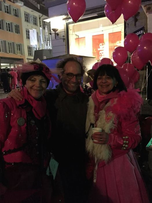 With two other friends and colleagues, Christina Bucher and Katharina Christen - by day at the LUCERNE FESTIVAL but otherwise preparing for their roles in the Chäppeler Guggenmusik ensemble - enjoying a well-deserved rest near the end of Fasnacht last evening