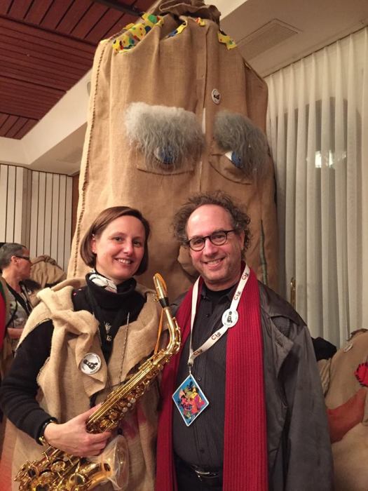With Christiane Weber of the Lucerne Festival, who also has time to play saxophone (her real instrument is bassoon) as a member of the terrific Barfuess-Fäger Guggenmusik group. 