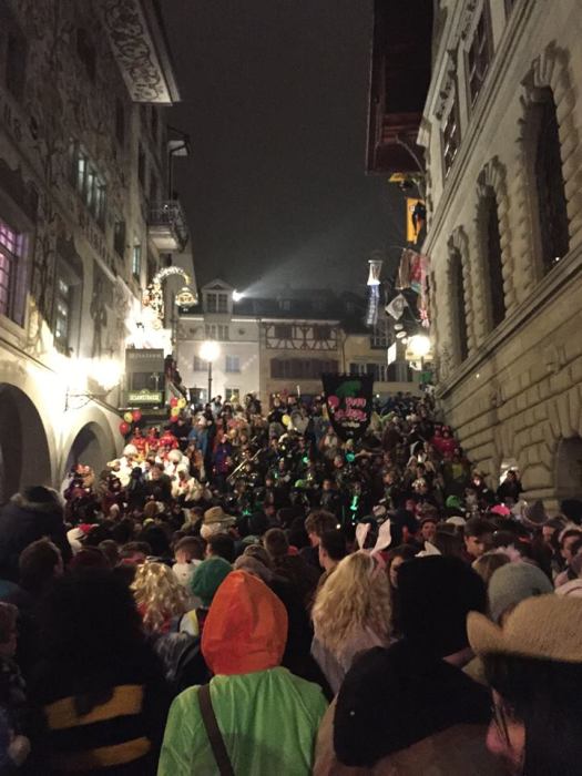 Much larger crowds than I expected here at Lucerne's Fasnacht, seemingly seeping into every nook and cranny of the town, especially in the Old City where you could hardly even budge last night. Dancing, music...whatever!!!