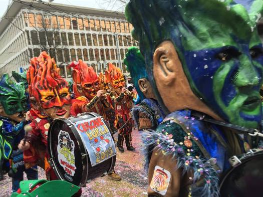Tiny part of the Lucerne parade for Fasnacht. Every costume is home-made, and groups work all year to prepare the themes, actions, characters, and music. Just ordinary folks. That's what makes it so powerful.....